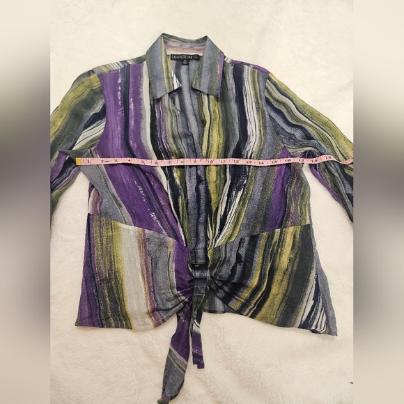 Lafayette 148 Purple And Green Tie Front Silk Blend Long Sleeve Size 10 - Picture 5 of 9